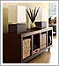 Rolling storage sideboard & block table lamps