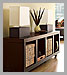 Rolling storage sideboard & block table lamps